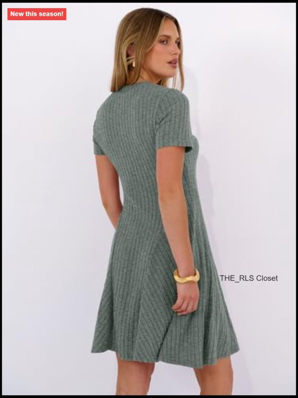 Ribbed Knit V-Neck A-Line Mini Dress Casual Summer Swing - Picture 5 of 7